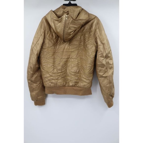 adidas women's size XS leather snap button closure jacket hooded gold trefoil - Picture 2 of 15